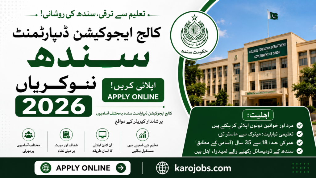 College Education Department Sindh Jobs 2026 Apply Online – Latest Teaching & Administrative Vacancies